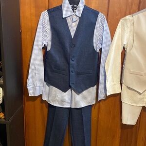 Blue Vest and Pants with Checkered Shirt Set